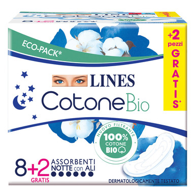 Lines - Cotone Bio Ultra Ali Notte Confezione 10 Assorbenti