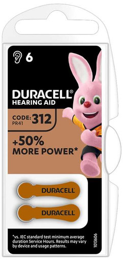 Duracell - Easy Tab Batteria Per Apparecchi Acustici 312 Marrone Confezione 6 Pile