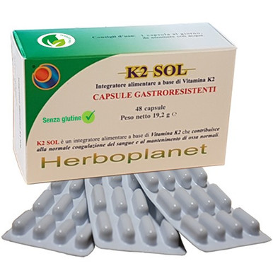 Herboplanet - K2 Sol Integratore Alimentare Ossa E Coagulazione Sangue Confezione 48 Compresse