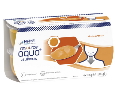 Resource - Aqua+ Bevanda Gelificata Per Disfagia Gusto Arancia Confezione 4X125 Gr   (Scadenza Prodotto 05/2026)
