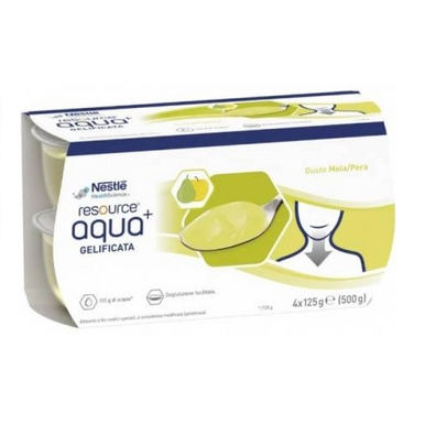 Resource - Aqua+ Bevanda Gelificata Per Disfagia Gusto Mela e Pera Confezione 4X125 Gr