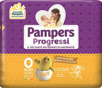 Pampers - Progressi Micro Taglia 0 (1-2,5 kg) Confezione 28 Pezzi