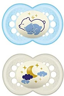 Mam - Original Night Succhietto In Silicone 16M+ Azzurro Confezione 2 Pezzi