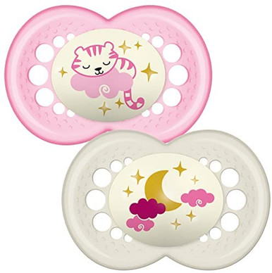Mam - Original Night Succhietto In Silicone 16M+ Rosa Confezione 2 Pezzi