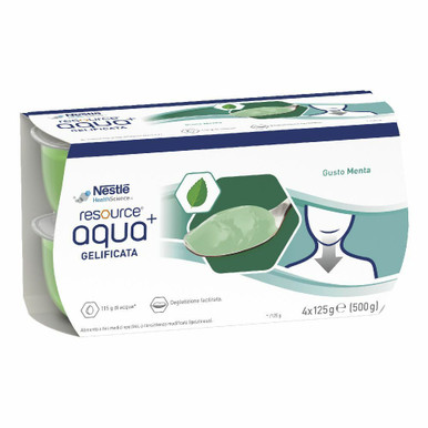 Resource - Aqua+ Bevanda Gelificata Per Disfagia Gusto Menta Confezione 4X125 Gr