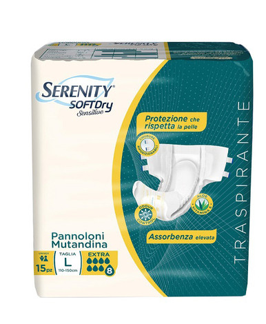 Serenity - Pannoloni Mutandine Soft Dry Sensitive Extra Taglia L Confezione 15 Pezzi