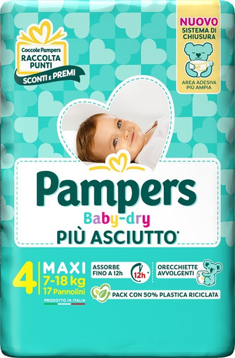 Pampers - Baby Dry Maxi Taglia 4 (7-18 kg) Confezione 17 Pannolini