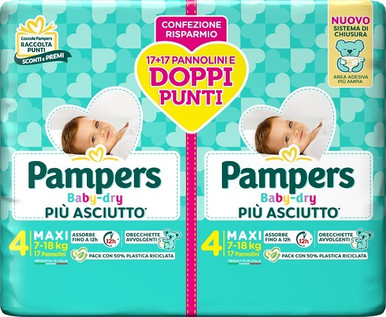 Pampers - Baby Dry Maxi Taglia 4 (7-18 kg) Confezione 34 Pannolini