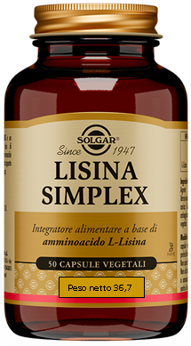 Solgar - Lisina Simplex Integratore per Carenze Vitaminiche Confezione 50 Capsule