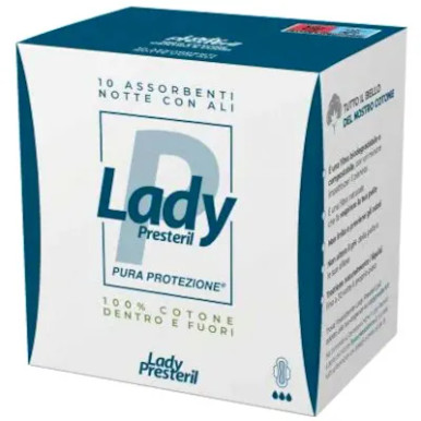 Lady Presteril - Assorbenti Notte Cotone Con Ali Ripiegati Confezione 10 Pezzi