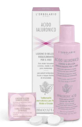 L'Erbolario - Acido Ialuronico Lozione Riequilibrante Viso Flacone 200 Ml + 4 Maschere Monouso