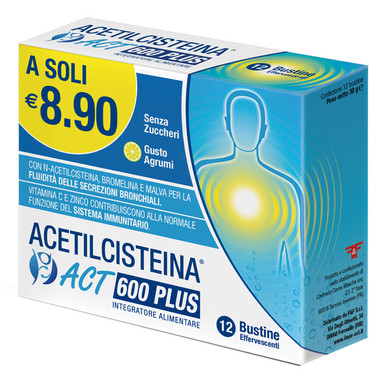 Act Acetilcisteina Act 600 Plus Integratore Agli Agrumi Emolliente  Confezione 12 Bustine Effervescenti