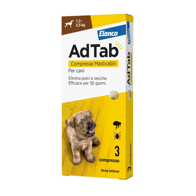 Adtab - Antiparassitario Cani 1,3/2,5 Kg 56 Mg Confezione 3 Compresse