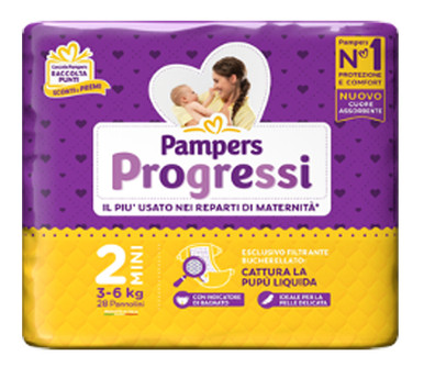 Pampers Progressi - Mini Taglia 2 (3-6 kg) Confezione 28 Pezzi