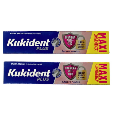 Kukident - Plus Crema Adesiva Barriera Anticibo Bipacco Confezione 57 Gr