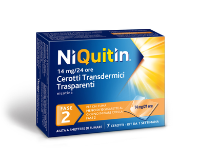 NiQuitin - Fase 2 Nicotina 14 Mg/24 Ore 7 Cerotti Transdermici per Smettere di Fumare