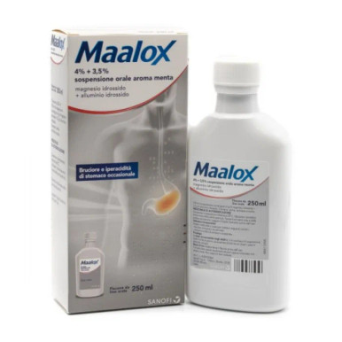 Maalox - 4% + 3,5% Sospensione Orale Gusto Menta Bruciore Stomaco Confezione 250 Ml