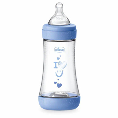 Chicco - Biberon Perfect 5 in Silicone Azzurro Flusso Medio 2Mesi+ Confezione 240 Ml