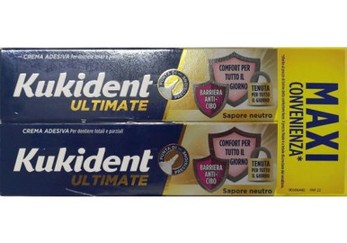 Kukident - Ultimate Sapore Neutro Crema Adesiva per Dentiera Confezione Bipack 114 Gr (2 x 57 Gr)