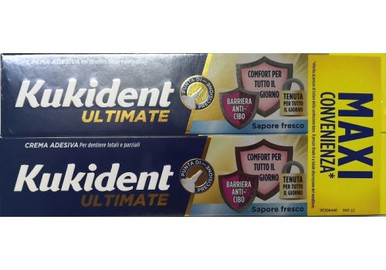 Kukident - Ultimate Sapore Fresco Crema Adesiva per Dentiera Confezione Bipack 114 Gr (2 x 57 Gr)