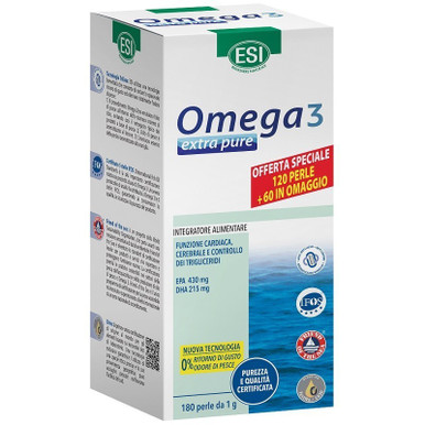 Esi - Omega 3 Extra Pure Integratore per il Colesterolo Confezione 180 Perle (Scadenza Prodotto 05/2026)