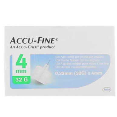 Accu-Fine - Aghi Sterili Penna Insulina G32 4mm Confezione 100 Pezzi