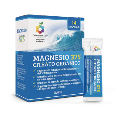 Optima Naturals - Colours Of Life Magnesio 375 Citrato Organico Integratore Stanchezza Fisica e Mentale Confezione 14 Stick