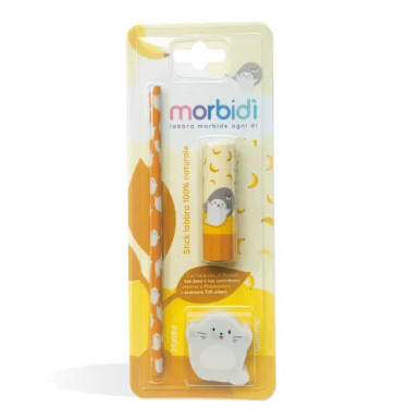 Morbidì - Kit Disegno Balsamo Stick Labbra Banana + Matita + Gomma da Cancellare Confezione 3 Pezzi