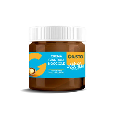 Giusto - Senza Zuccheri Aggiunti Crema Spalmabile Gianduia e Nocciole Confezione 200 Gr