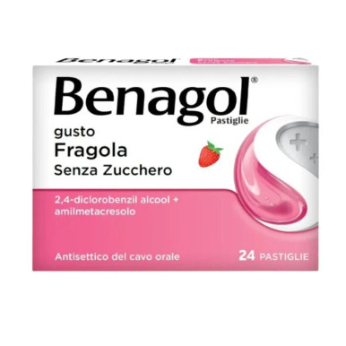 Benagol - Gusto Fragola Senza Zucchero per il Mal di Gola Confezione 24 Pastiglie
