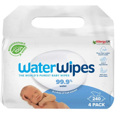 Waterwipes - Salviette Neonato Biodegradabili Delicate Confezione 4x60 Pezzi