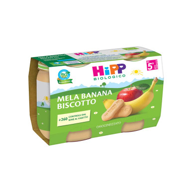 Hipp - Omogeneizzato Gusto Mela Banana Biscotto Biologico Confezione 2x125 Gr (Scadenza Prodotto 01/2026)