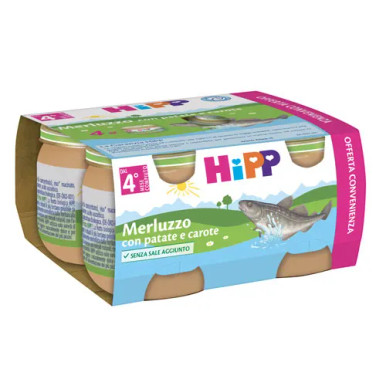 Hipp  - Omogeneizzato Gusto Merluzzo Carote e Patate Biologico Confezione 4x80 Gr