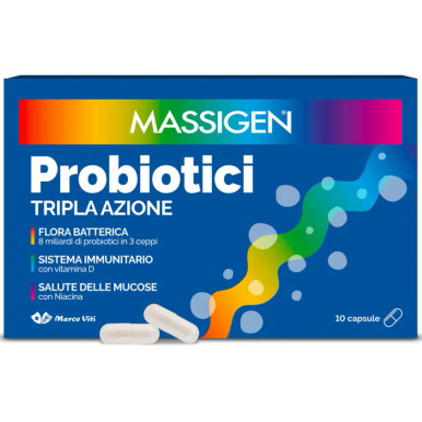 Massigen -  Probiotici Tripla Azione Integratore Confezione 10 Capsule