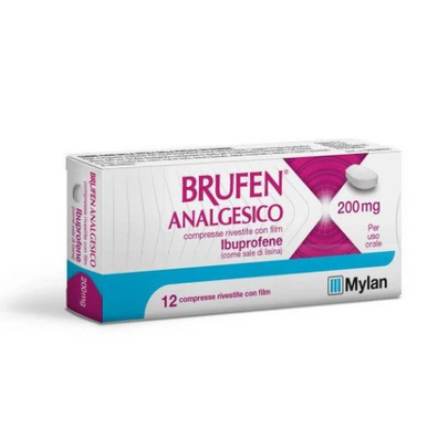 Brufen - Analgesico 200 mg Compresse Rivestite con Film Ibuprofene  Confezione 12 Compresse (Scadenza Prodotto 28/10/2025)