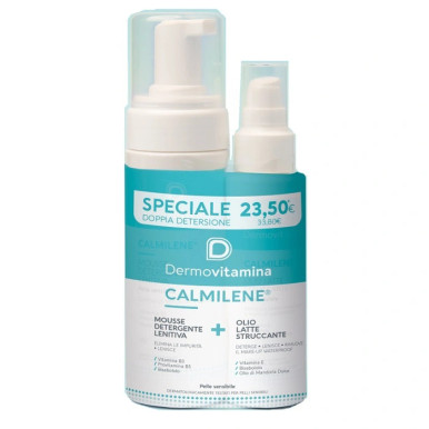 Dermovitamina - Calmilene Olio Latte Struccante + Mousse Detergente Lenitiva Bipack Confezione 2 Pezzi