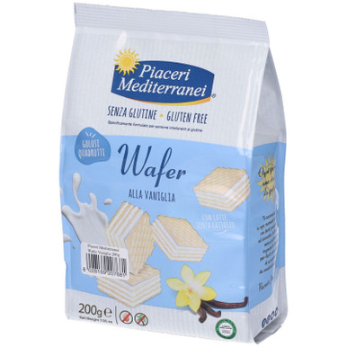 Piaceri Mediterranei - Wafer Vaniglia Quadrotti Golosi Senza Glutine Confezione 200 Gr