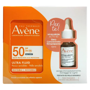 Avène - Solare Ultra Fluid Invisibile SPF50 Viso + Siero Hyaluron Activ B3 Omaggio Confezione 50 Ml + 10 Ml