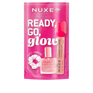 Nuxe - Ready Go Glow Set Florale Huile Prodigieuse + Siero Labbra Rimpolpante + Elastico Capelli Confezione 3 Pezzi