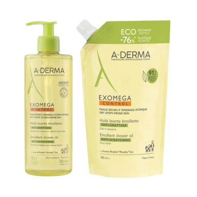 A-Derma - Exomega Control Olio Lavante Emolliente + Ricarica Confezione 2 Pezzi