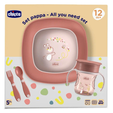 Chicco - Set Pappa Completo 12M+ Rosa  Confezione 5 Pezzi