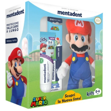 Mentadent - Kit Super Mario Kids 0-6 Anni Spazzolino + Dentifricio + Peluche