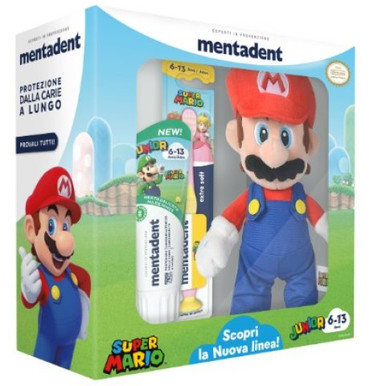 Mentadent - Kit Super Mario Junior 6-13 Anni Spazzolino + Dentifricio J P + Peluche
