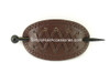 Oval Leather With X Stitched Pattern & Wood Hair Stick Hair Barrette - Dark Brown