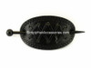 Oval Leather With X Stitched Pattern & Wood Hair Stick Hair Barrette - Black
