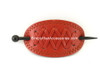 Oval Leather With X Stitched Pattern & Wood Hair Stick Hair Barrette - Red