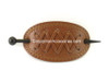 Oval Leather With X Stitched Pattern & Wood Hair Stick Hair Barrette - Light Brown