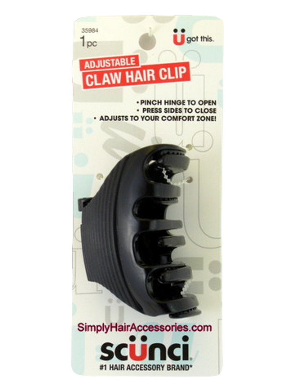 ヘアアクセサリー SSIL BASIC CUBIC X CLAW CLIP BLACK Scunci Black Adjustable Claw Hair Clip - 1 Pc.