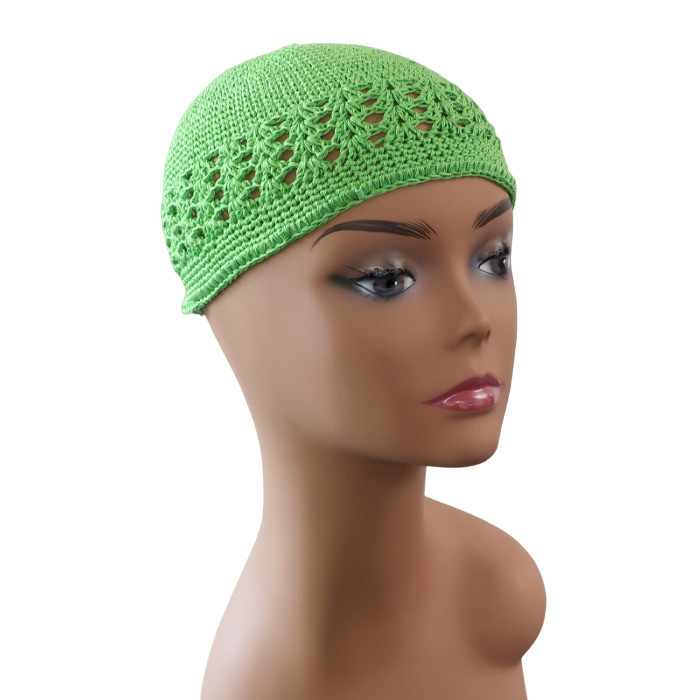 Fish Net Light Green Knit Skull Kufi Cap - 1 Pc.
