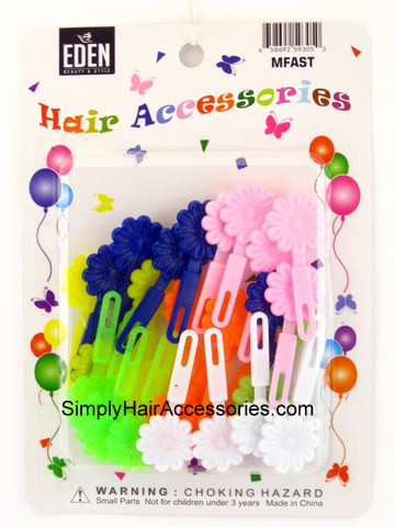 Eden Small Flower Self Hinge Hair Barrettes - Assorted Colors - 28